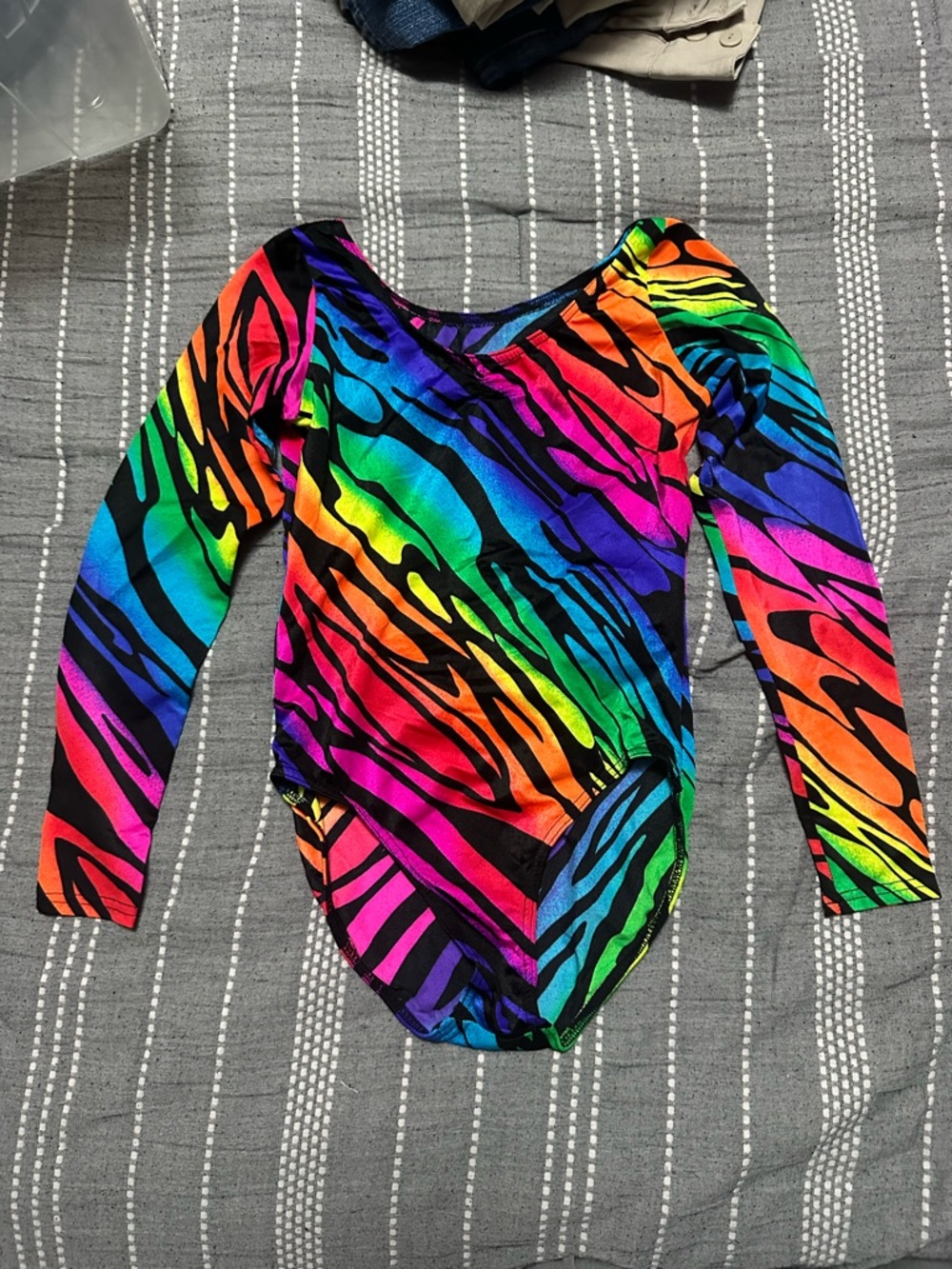 GK Multicolor Rainbow Zebra Print Long Sleeve Leotard